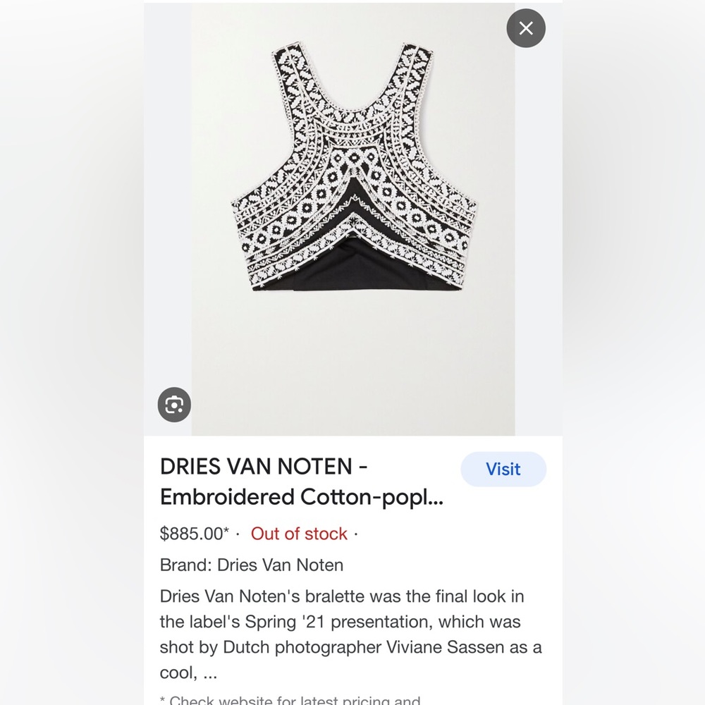 Dries Van Noten Embroidered Bralette NWT SOLD OUT ONLINE - Picture 4 of 12